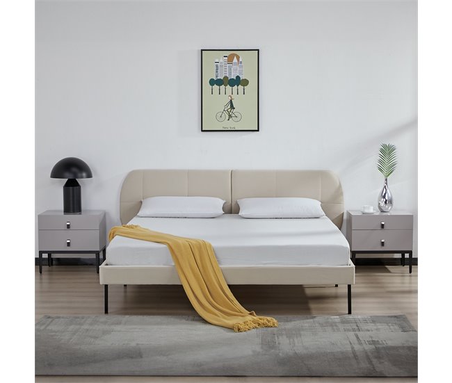 Conforama Cama Tapizada Porvoo Con Cabecero Somier Terciopelo 160x200cm - Beige [en.casa]