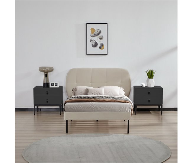 Conforama Cama Tapizada Porvoo Con Cabecero Somier Terciopelo Con Colchón 90x200cm - Beige [en.casa]