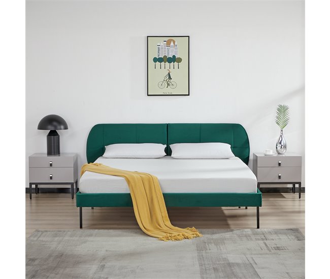 Conforama Cama Tapizada Porvoo Con Cabecero Somier Terciopelo Con Colchón 160x200cm - Verde Oscuro [en.casa]