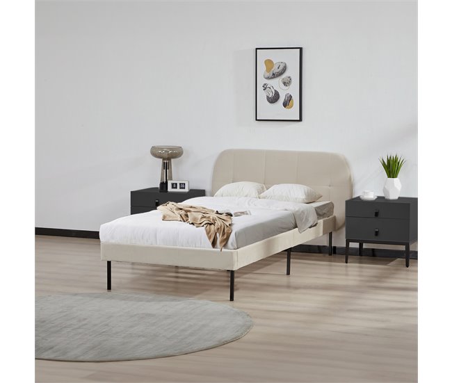 Conforama Cama Tapizada Porvoo Con Cabecero Somier Terciopelo 90x200cm - Beige [en.casa]