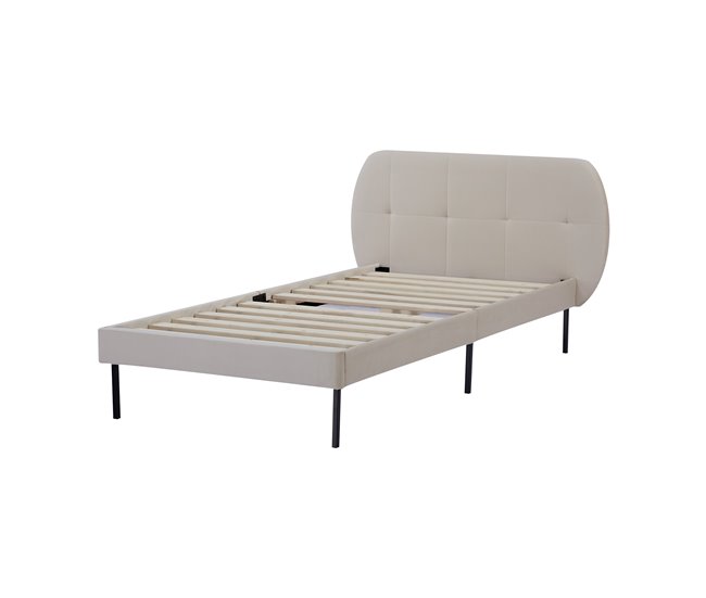 Conforama Cama tapizada Porvoo con cabecero somier terciopelo 90x200cm - Beige [en.casa]