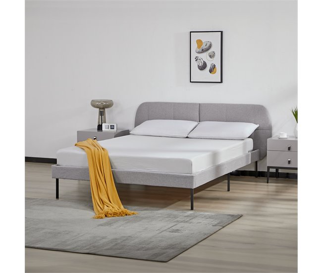 Conforama Cama Tapizada Porvoo Con Cabecero Somier Textil 140x200cm - Gris [en.casa]