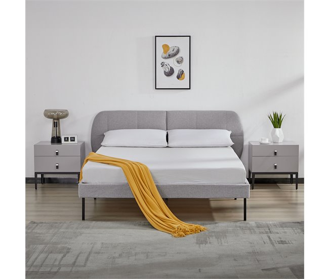 Conforama Cama Tapizada Porvoo Con Cabecero Somier Textil 140x200cm - Gris [en.casa]