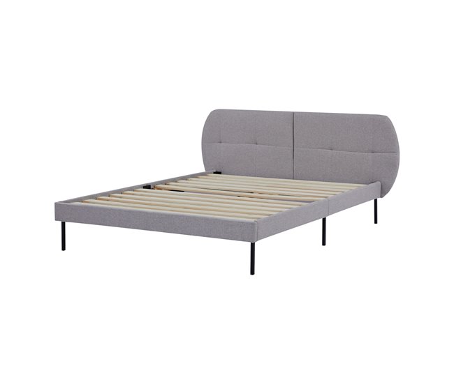Conforama Cama tapizada Porvoo con cabecero somier textil 140x200cm - Gris [en.casa]