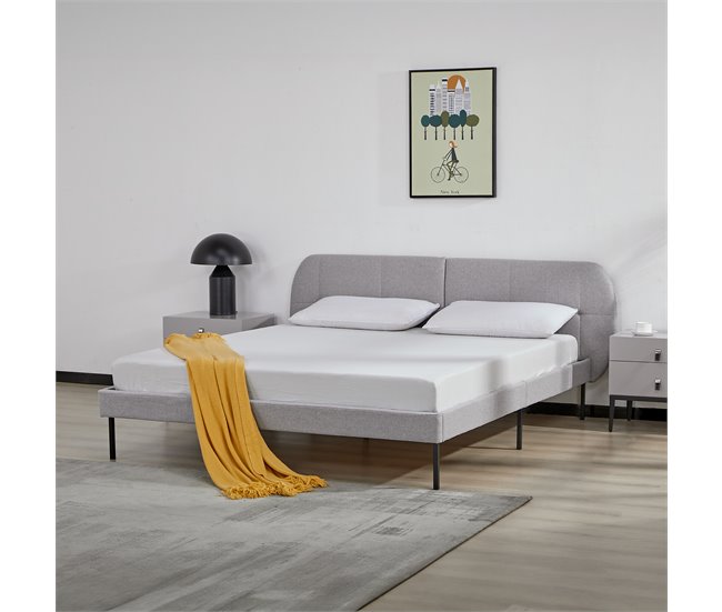 Conforama Cama Tapizada Porvoo Con Cabecero Somier Textil 160x200cm - Gris [en.casa]