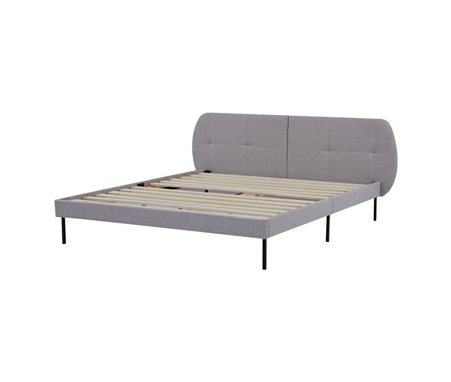 Conforama Cama tapizada Porvoo con cabecero somier textil 160x200cm - Gris [en.casa]