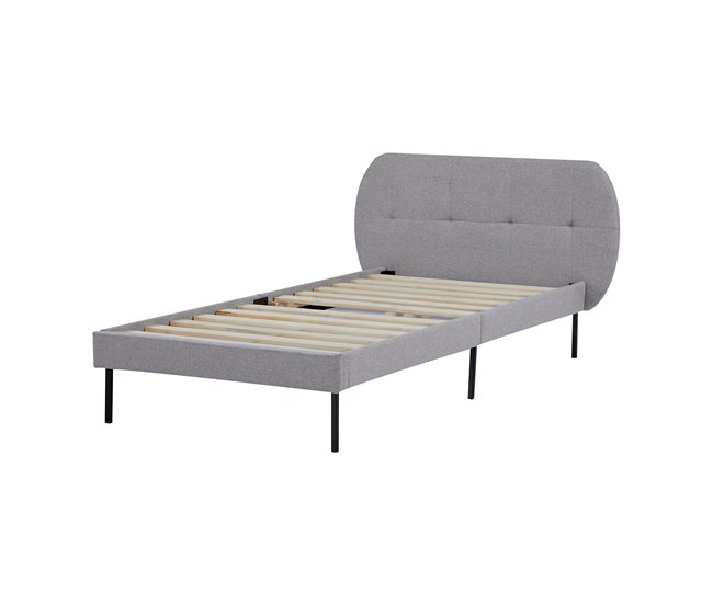 Conforama Cama tapizada Porvoo con cabecero somier textil 90x200cm - Gris [en.casa]