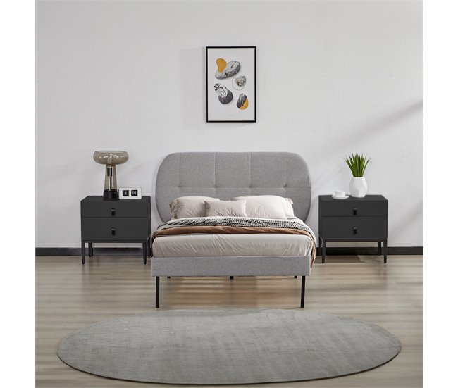 Conforama Cama Tapizada Porvoo Con Cabecero Somier Textil Colchón 90x200cm - Gris [en.casa]