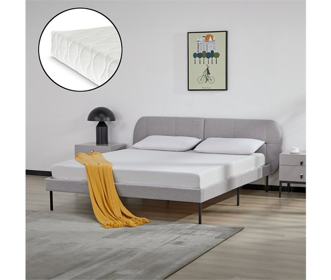 Conforama Cama Tapizada Porvoo Con Cabecero Somier Textil Con Colchón 160x200cm - Gris [en.casa]
