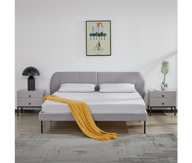 Conforama Cama Tapizada Porvoo Con Cabecero Somier Textil Con Colchón 160x200cm - Gris [en.casa]
