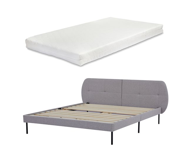 Conforama Cama tapizada Porvoo con cabecero somier textil con colchón 160x200cm - Gris [en.casa]