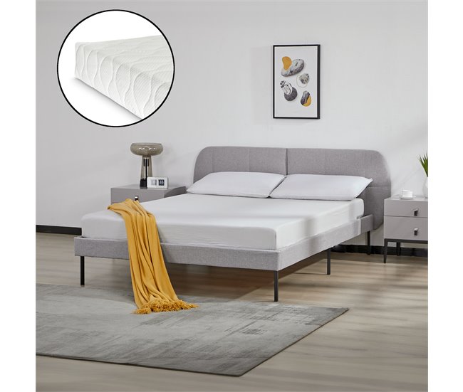 Conforama Cama Tapizada Porvoo Con Cabecero Somier Textil Con Colchón 140x200cm - Gris [en.casa]