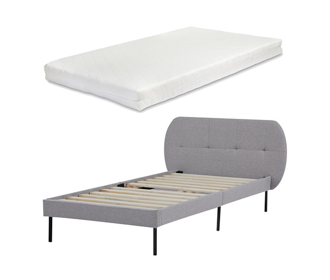 Conforama Cama tapizada Porvoo con cabecero somier textil colchón 90x200cm - Gris [en.casa]