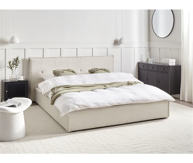 Conforama Cama Tela LESTRE 160 X 200 Cm Blanco Crema