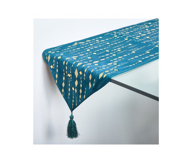 Conforama Camino Presume De Casa Yvette 33*180*0.5 Azul/dorado Poliester Terciopelo/espejitos