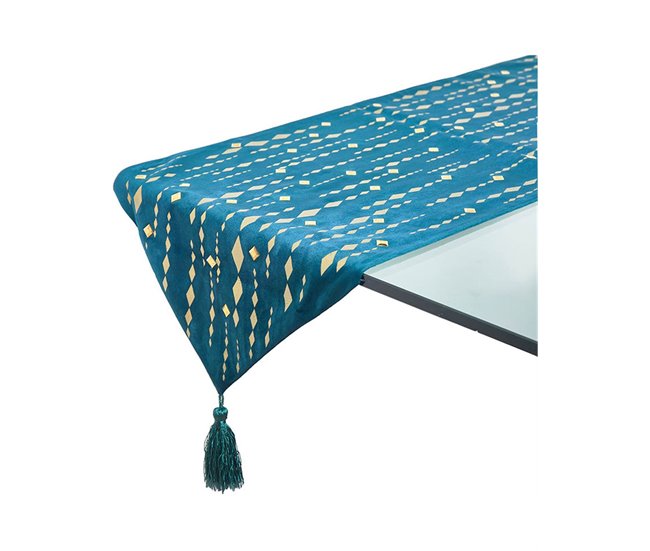 Conforama Camino Presume De Casa Yvette 33*180*0.5 Azul/dorado Poliester Terciopelo/espejitos