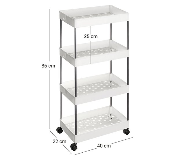 Conforama Carrito Con Ruedas De 4 Niveles Blanco - L40 X H86 Cm