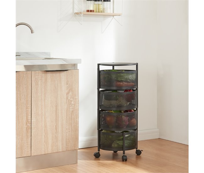 Conforama Carrito De Cocina Steigen Con 4 Cestas Redondas Acero 75xØ33cm - Negro [en.casa]