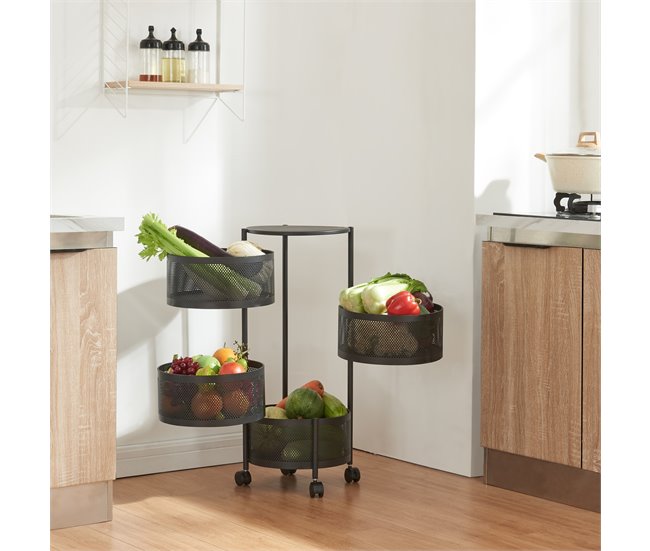 Conforama Carrito De Cocina Steigen Con 4 Cestas Redondas Acero 75xØ33cm - Negro [en.casa]