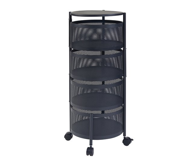 Conforama Carrito De Cocina Steigen Con 4 Cestas Redondas Acero 75xØ33cm - Negro [en.casa]