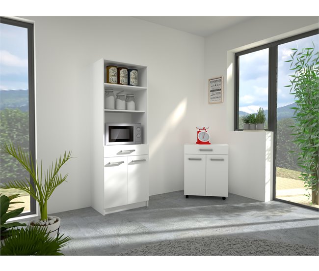 Conforama Carrito Microondas UNO De 60cm 2 Puertas Y 1 Cajón Blanco Mate