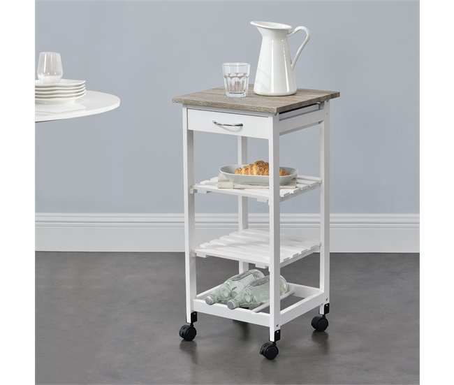 Conforama Carro De Servicio Biel 3 Estantes Y 1 Cajón 76 X 37 X 37 Cm - Blanco/Negro [en.casa]