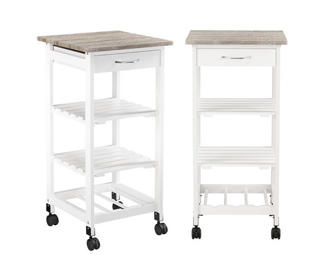 Conforama Carro De Servicio Biel 3 Estantes Y 1 Cajón 76 X 37 X 37 Cm - Blanco/Negro [en.casa]