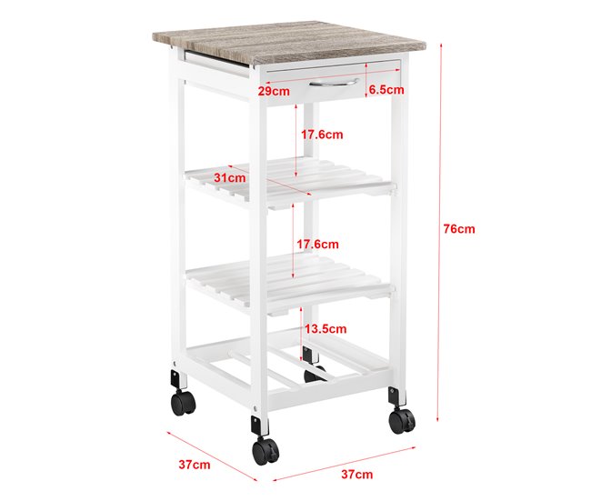 Conforama Carro De Servicio Biel 3 Estantes Y 1 Cajón 76 X 37 X 37 Cm - Blanco/Negro [en.casa]