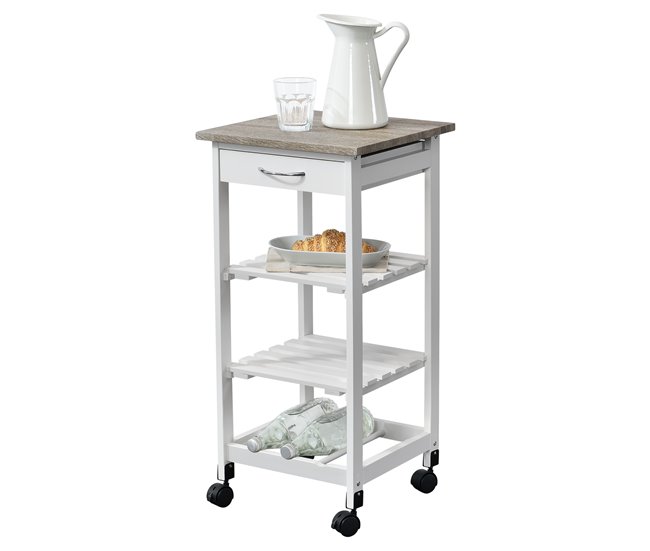 Conforama Carro de Servicio Biel 3 Estantes y 1 Cajón 76 x 37 x 37 cm - Blanco/Negro [en.casa]