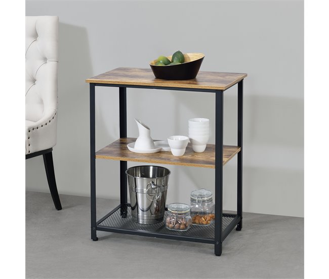 Conforama Carro De Servicio Freiburg 3 Estantes Con Ruedas 76 5 X 60 X 40 Cm - Madera Oscura/Negro [en.casa]
