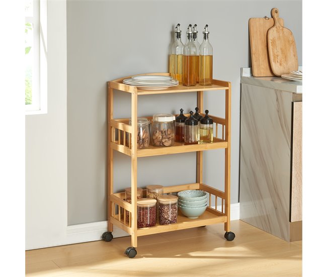 Conforama Carro De Servicio Huddinge 3 Niveles Bambú 80x53x30cm - Natural [en.casa]