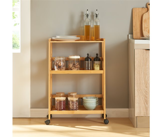 Conforama Carro De Servicio Huddinge 3 Niveles Bambú 80x53x30cm - Natural [en.casa]