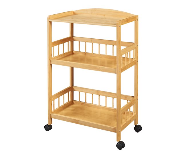Conforama Carro de servicio Huddinge 3 niveles bambú 80x53x30cm - Natural [en.casa]
