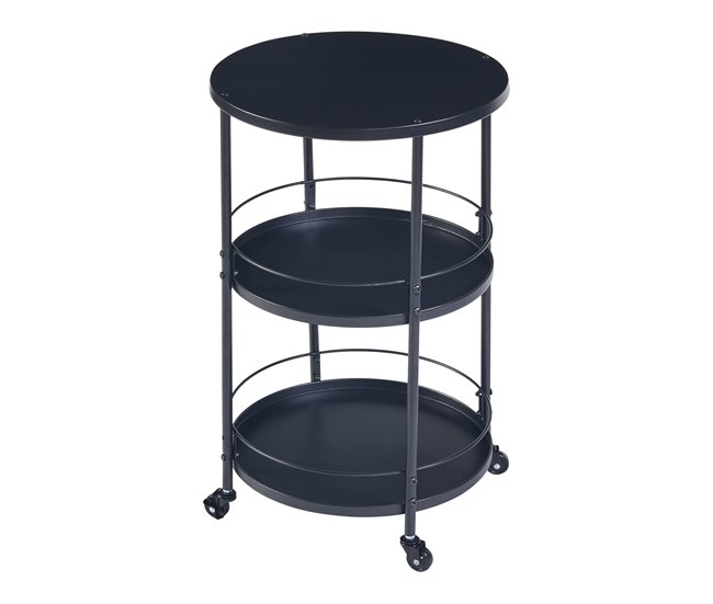 Conforama Carro De Servicio Munkedal Redonda Con 3 Estantes Metal 75xØ45cm - Negro [en.casa]