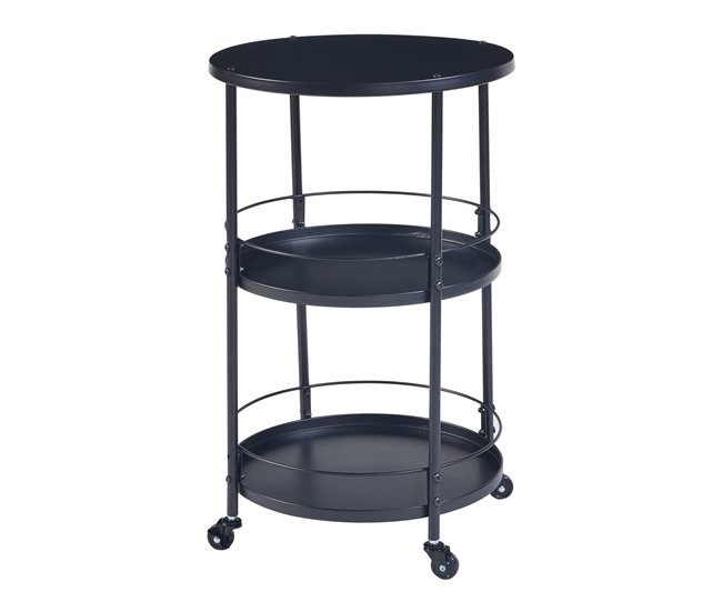 Conforama Carro de servicio Munkedal redonda con 3 estantes metal 75xØ45cm - Negro [en.casa]