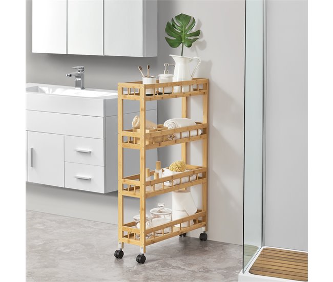 Conforama Carro De Servicio Pyhäjoki Con Ruedas Bambú/plástico 96 X 60 X 18 Cm Natural [en.casa]