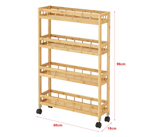 Conforama Carro De Servicio Pyhäjoki Con Ruedas Bambú/plástico 96 X 60 X 18 Cm Natural [en.casa]