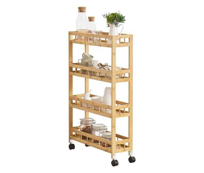 Conforama Carro de Servicio Pyhäjoki con ruedas bambú/plástico 96 x 60 x 18 cm natural [en.casa]