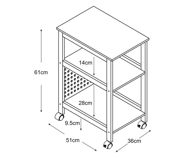 Conforama Carro Para Impresora Dønna Con Estantes MDF 61x51x36cm - Negro/Madera [en.casa]
