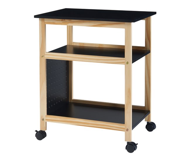 Conforama Carro para impresora Dønna con estantes MDF 61x51x36cm - Negro/Madera [en.casa]