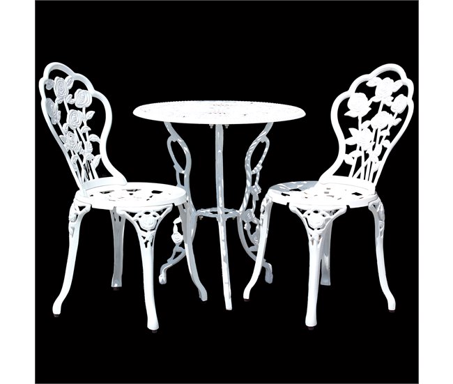 Conforama [casa.pro] Set Bistro Aluminio Fundido Mesa + 2 Sillas Look Antiguo Muebles Para Terraza Balcón - Blanco