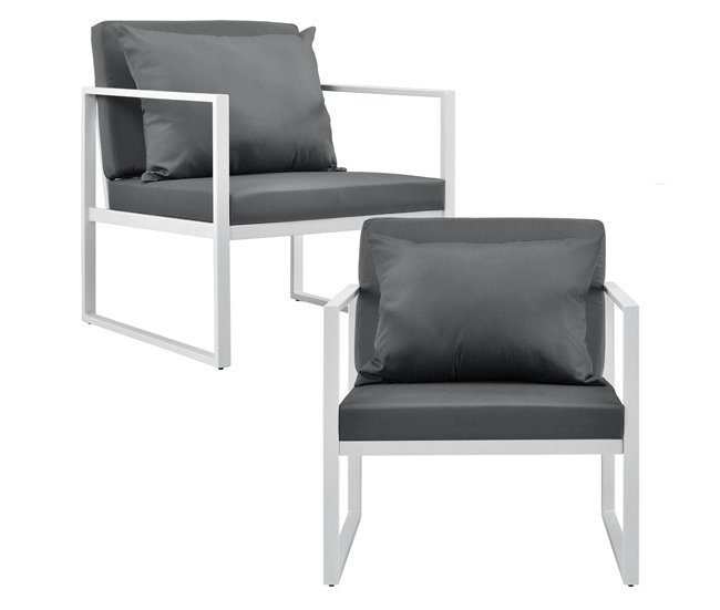 Conforama [casa.pro] Set De Muebles De Jardín 2 X Silla De Jardín Sofá Mesa De Centro De Vidrio - Blanco