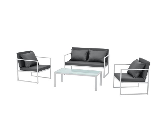 Conforama [casa.pro] set de muebles de jardín 2 x silla de jardín sofá mesa de centro de vidrio - Blanco