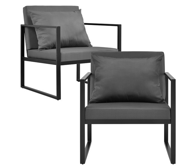 Conforama [casa.pro] Set De Muebles De Jardín 2 X Sillas De Jardín Sofá Mesa De Centro De Vidrio - Negro