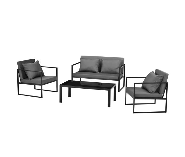Conforama [casa.pro] set de muebles de jardín 2 x sillas de jardín sofá mesa de centro de vidrio - Negro