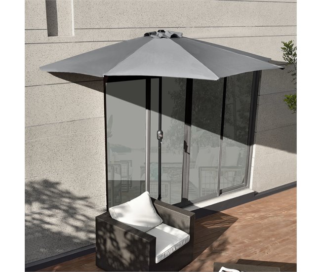 Conforama [casa.pro] Sombrilla De Media Pantalla Con Manivela Gris Ø300cm Para Jardín Terraza