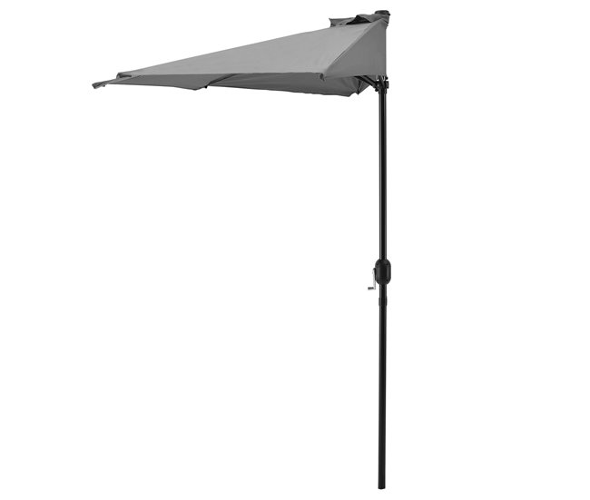 Conforama [casa.pro] Sombrilla de media pantalla con manivela gris Ø300cm para jardín terraza