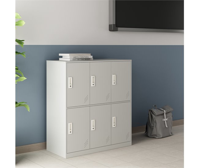 Conforama Casillero Metálico Rautavaara 6 Puertas Con Cerradura Acero 100x90x40cm - Gris Pálido [en.casa]