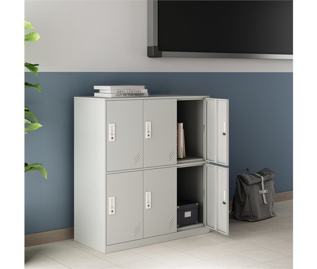 Conforama Casillero Metálico Rautavaara 6 Puertas Con Cerradura Acero 100x90x40cm - Gris Pálido [en.casa]