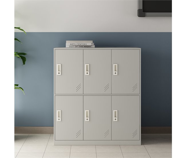 Conforama Casillero Metálico Rautavaara 6 Puertas Con Cerradura Acero 100x90x40cm - Gris Pálido [en.casa]